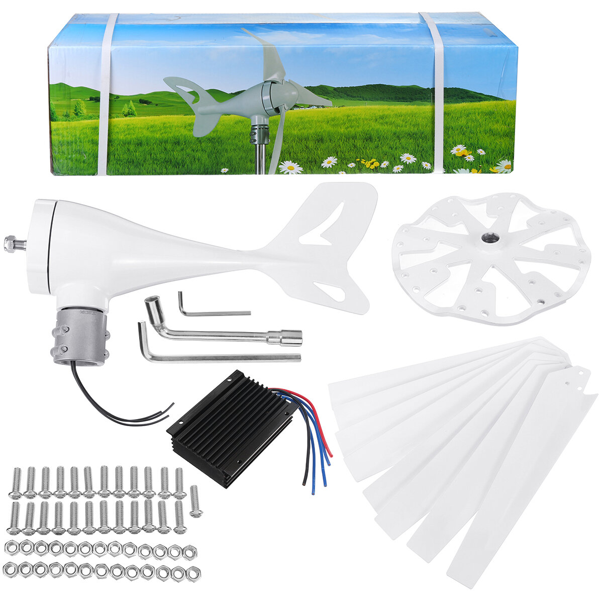 200W 12V/24V Wind Turbine 8 Leaves With Controller White Wind Generator