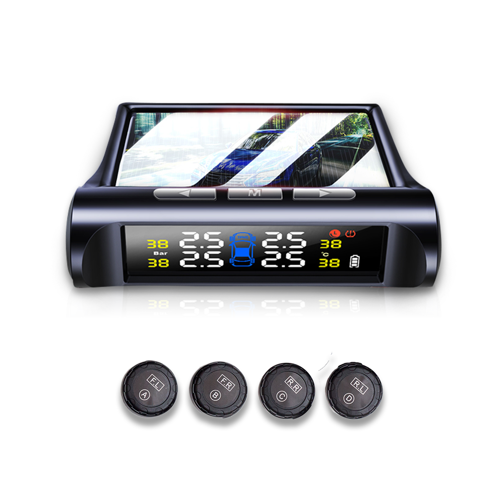 T240 TPMS Solar Power Tire Pressure Monitor System Universal Tester Wireless LCD Display with 4 Exte