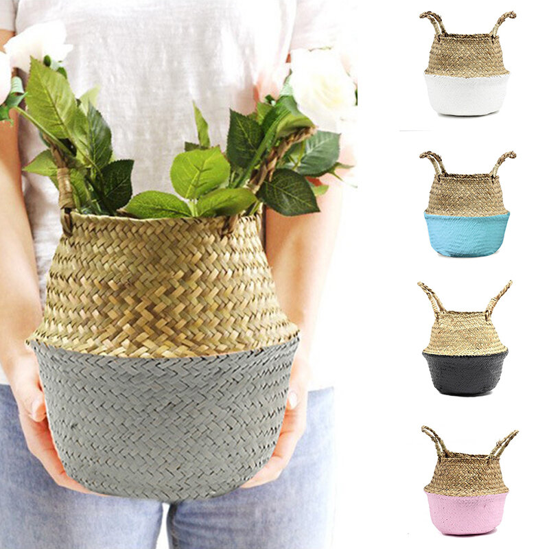 Decoration Storage Basket Hand Folded Seaweed Woven Bamboo Woven Rattan Flower Basket Flower Arrangement
