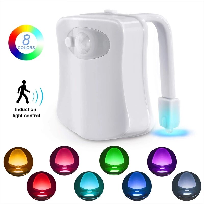 Night Light WC Toilet Light PIR Sensor Toilet Seat Night Lights Intelligent Motion Sensor Bathroom LED 8 Color Automatic