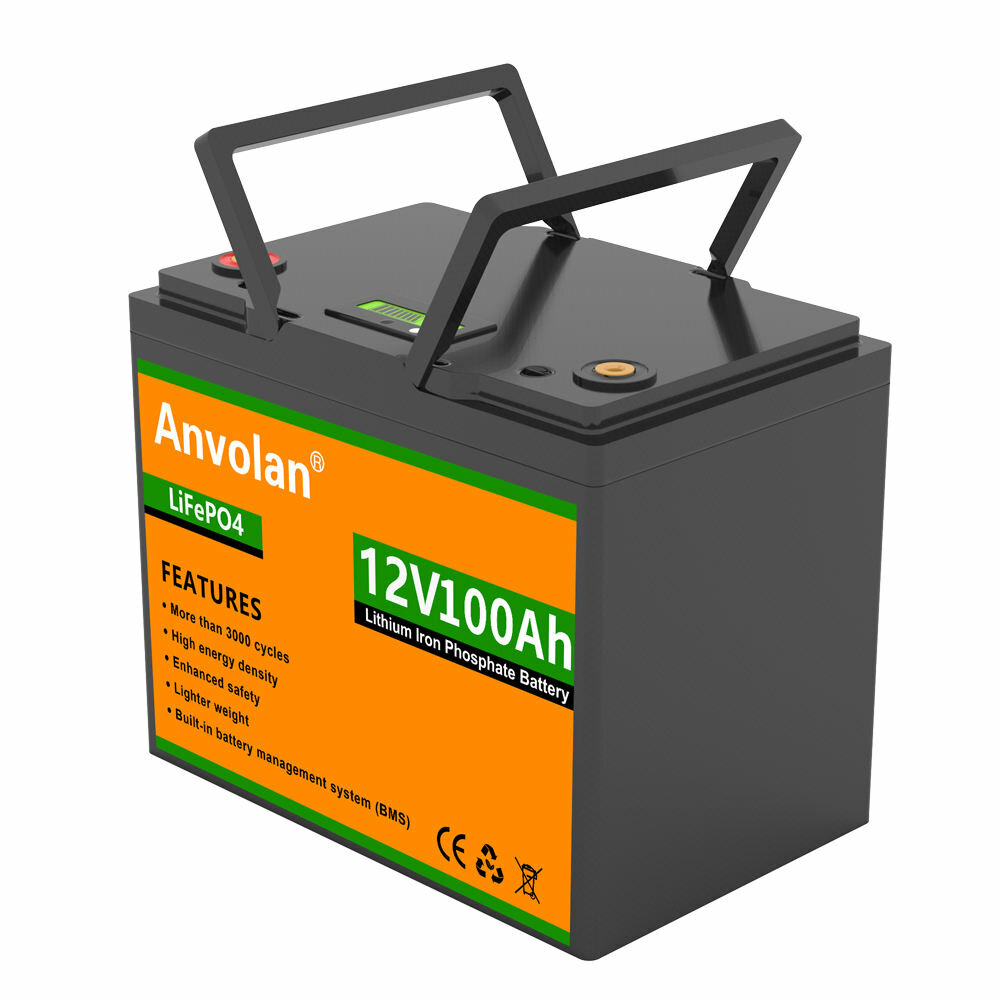 [EU Direct] Anvolan 12V 100Ah LiFePO4 Rechargeable Battery Pack 3000+ Deep Life Cycles with Built-in BMS for Solar Syste