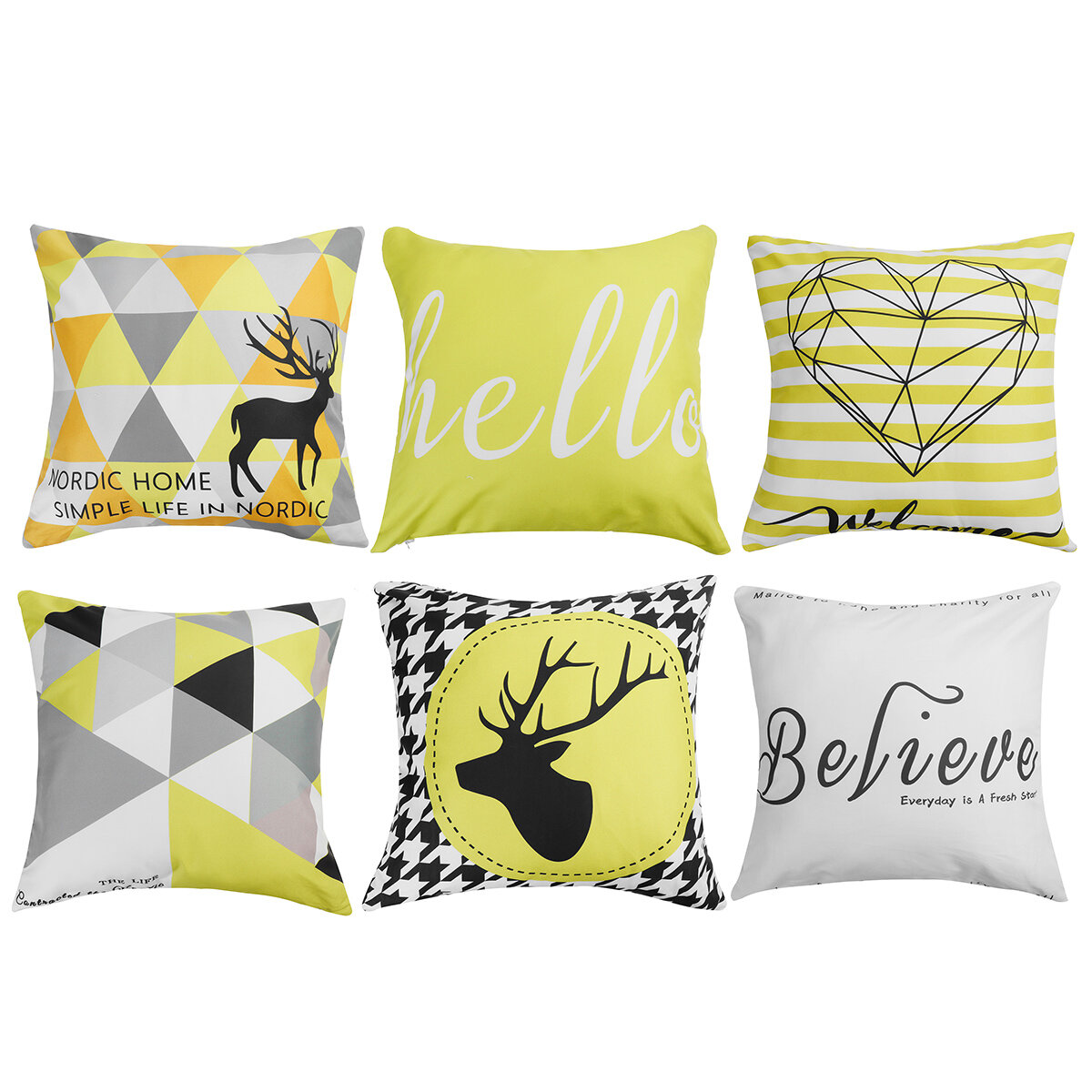 Geometric cushion covers yellow plaid stripes print pillow ...