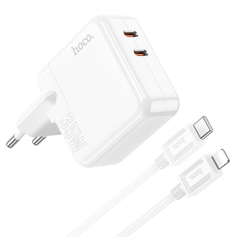 

HOCO C110A Dual Type-C Port PD 35W QC3.0 Fast Charging Wall Charger Adapter EU Plug With 1m Long Type-C to iP Cable For