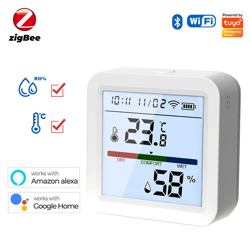 

Tuya WiFi/Zigbee Smart Home Temperature Humidity Sensor with Backlight Hygrometer Thermometer Monitoring Sensor Support
