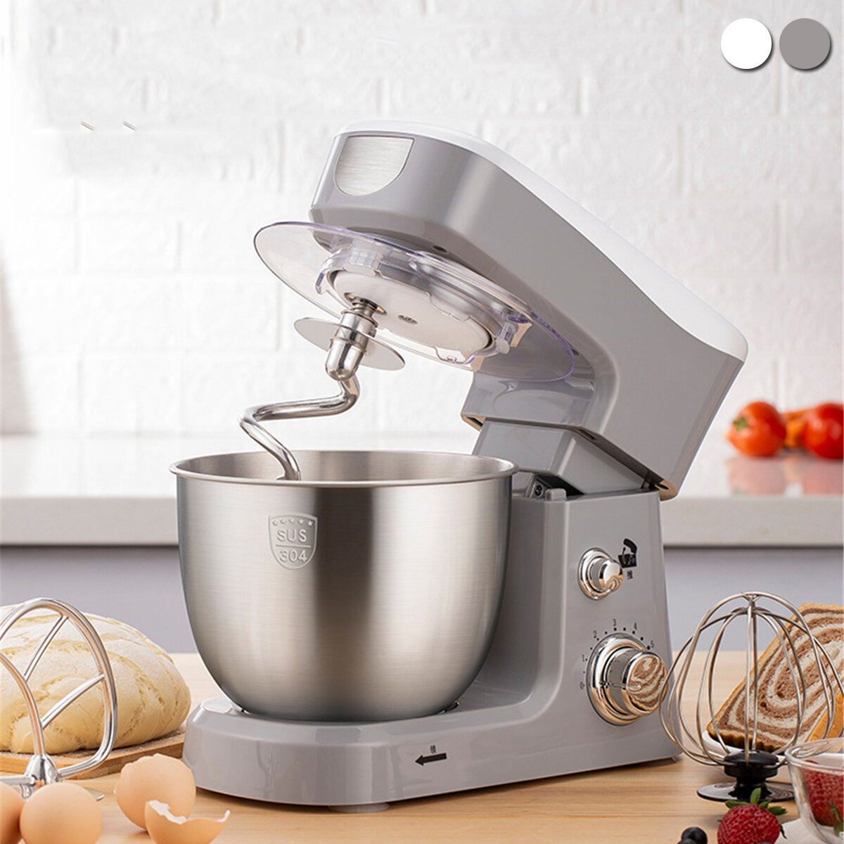 

Haoteng WLS-5513 Electric Food Stand Mixer 600W Tilt-Head 6 Speed Stainless Steel Bowl for Knead Dough Egg-beater