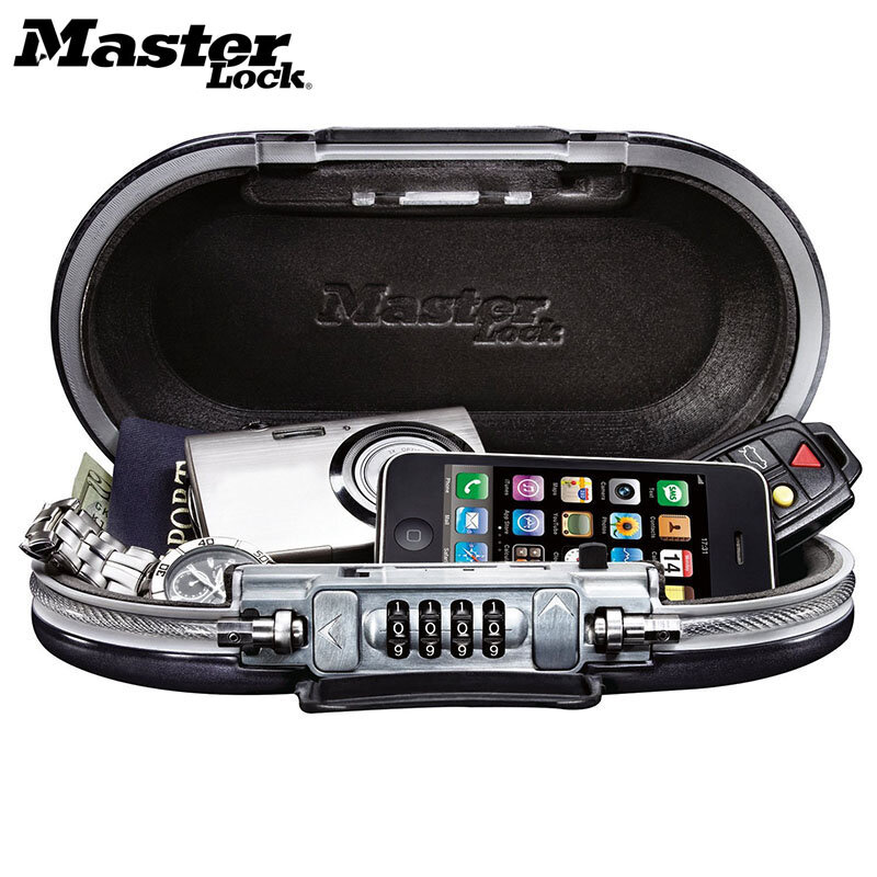 Master Lock Portable Safe Box Password Lock Mini Safes Security Strongboxs Wire Rope Fixed Jewelry Cash Card Phone Stora