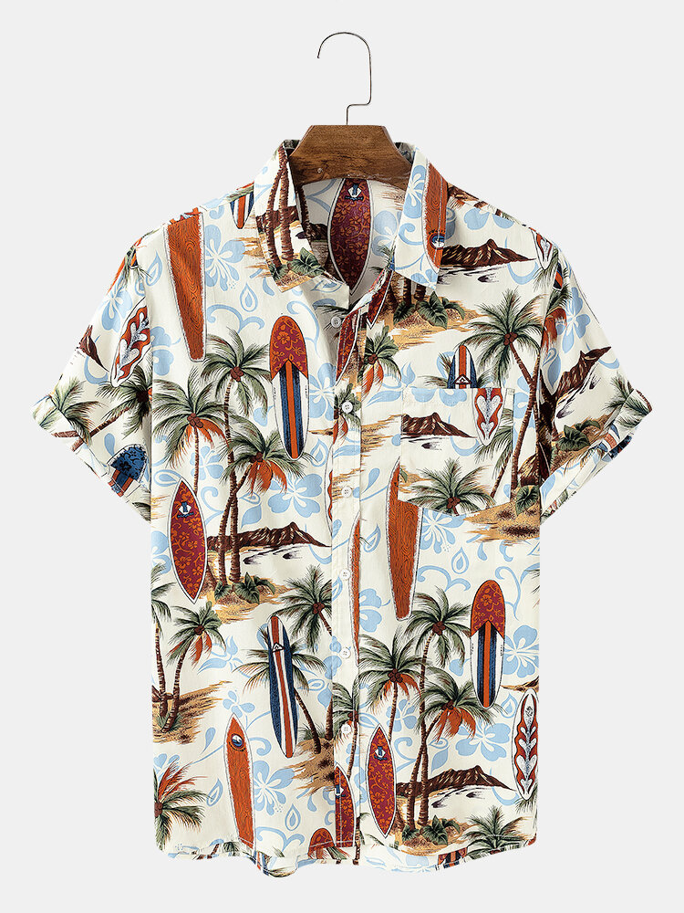 

Mens 100% Cotton Hawaii Print Turn Down Collar Short Sleeve Shirts