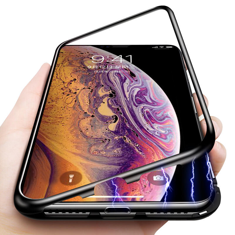 Bakeey Protective Case for iPhone XS Magnetic Adsorption Metal Bumper + 9H Tempered Glass Back Cover
