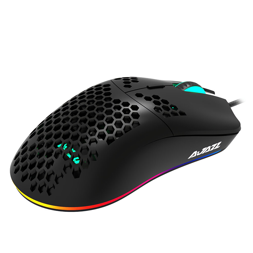 

AJAZZ AJ390 Wired Gaming Mouse Honeycomb Hollow 8000DPI 7 Buttons USB Wired Mouse with 6 Colors LED Backlight