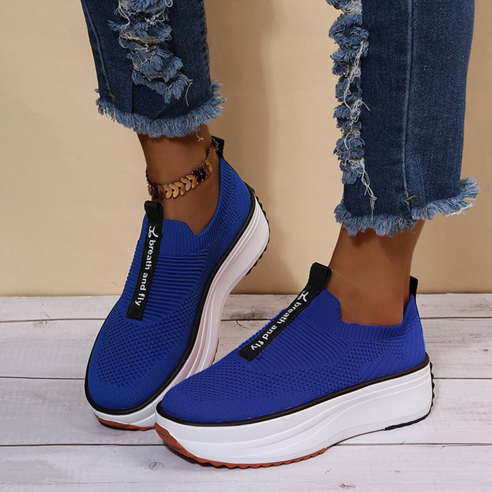 Plus Size Women Casual Elastic Slip-on Comfy Breathable Platform Sneakers
