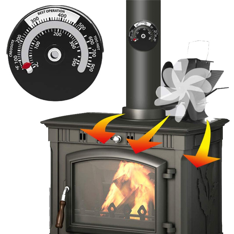 Fireplace Stove Pipe Magnetic Thermometer 0-500℃/100-900℉ Wood Log Fire Flue Burner Stovepipe Gauge Black