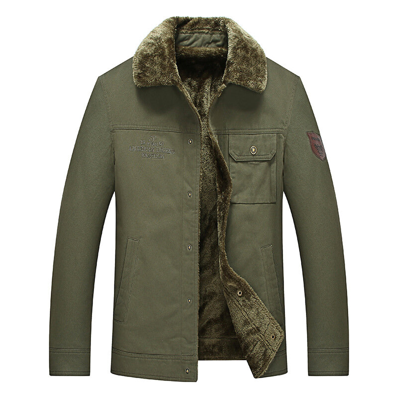 Mens plus size lapel collar fleece warm chest pocket winter jacket Sale ...