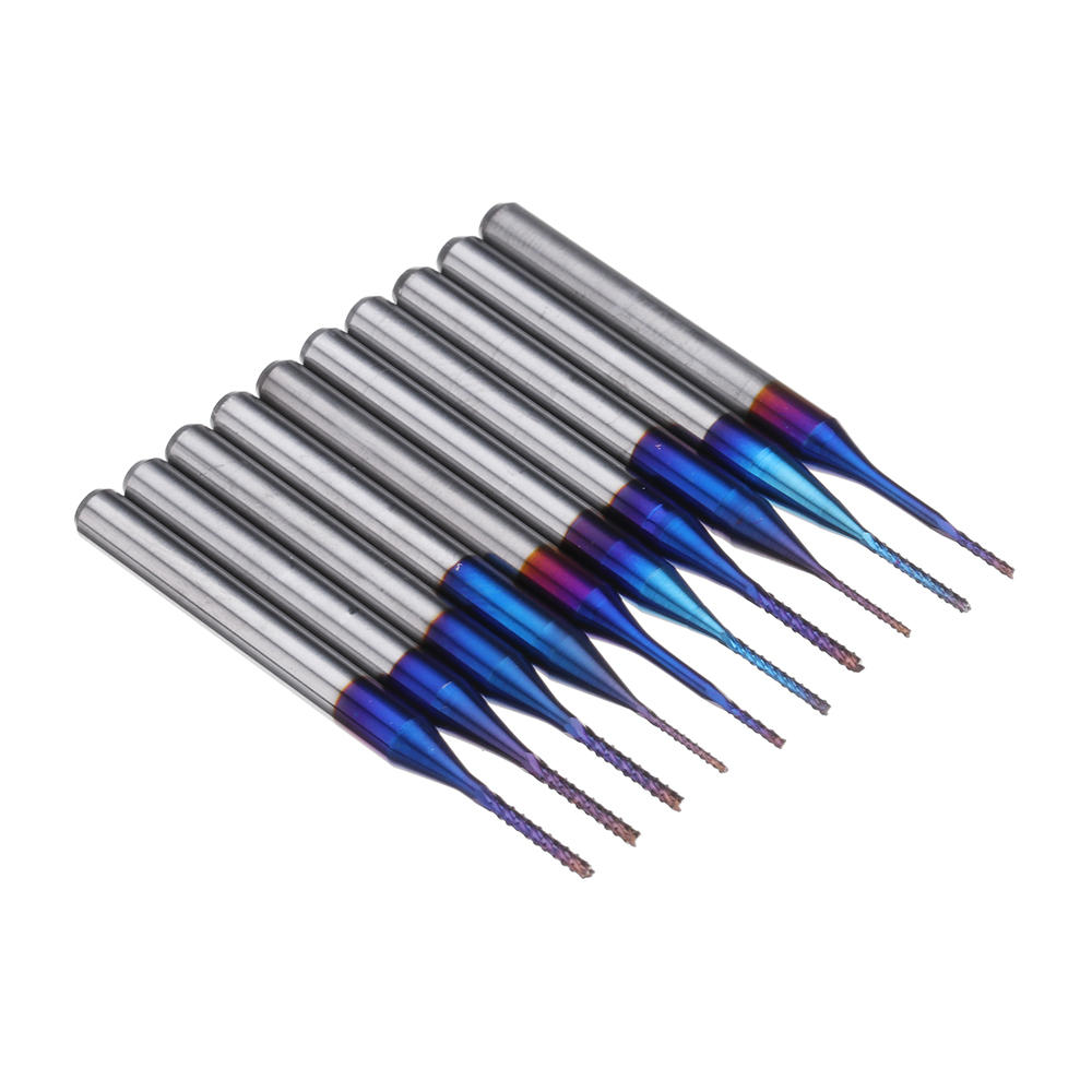

10pcs 0.6-1.0mm Blue NACO Coated PCB Bits Carbide Engraving Milling Cutter For CNC Tool Rotary Burrs