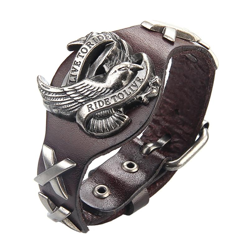 Trendy Unisex Genuine Leather Wristband Alloy Eagle Bracelet