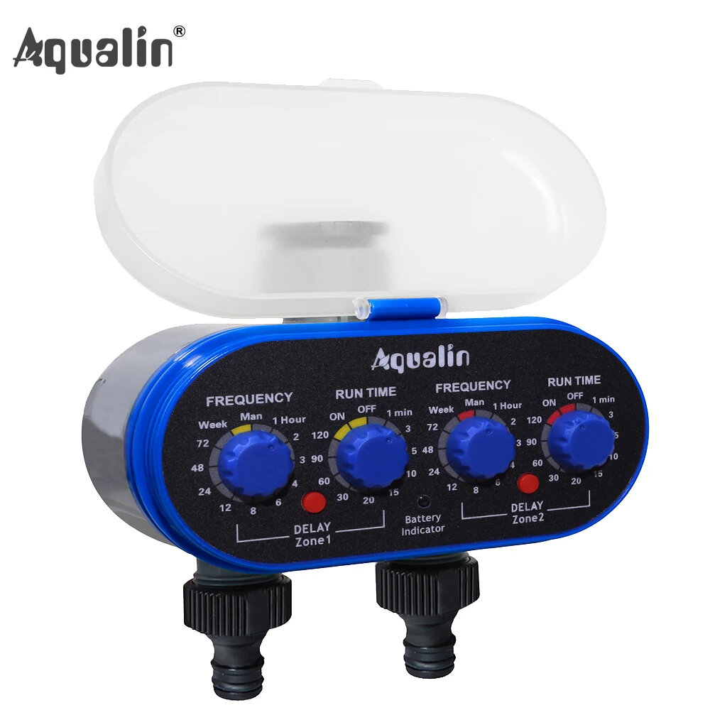 Aqualin Ball Valve Two Outlet Automatic Garden Irrigation Controller with Four-Dials Water Timer 0 Pressure Waterproof H