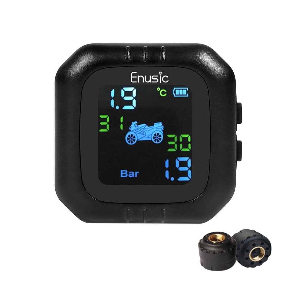 Enusic™ Waterproof LCD Motorcycle TPMS Tire Pressure Monitor System With 2 External Sensor