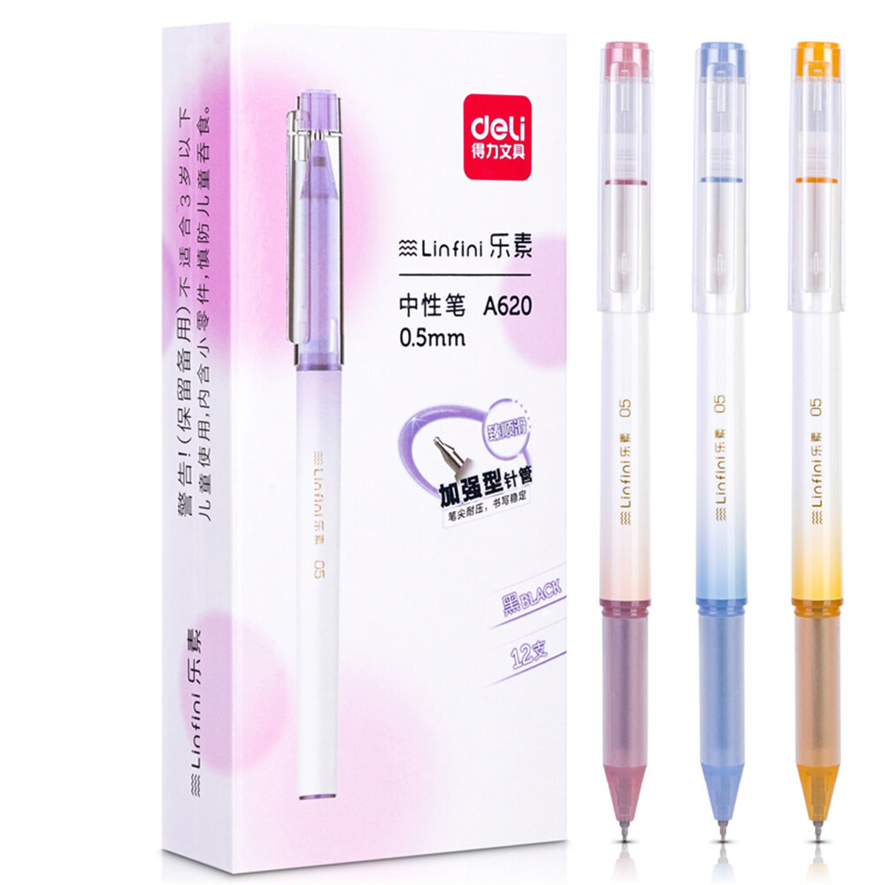 

Deli A620 12Pcs Netural Pen Set 0.5mm Enhanced Needle Nib Gel Pen Student Writing Notes Taking Signing Pen Black Ink For