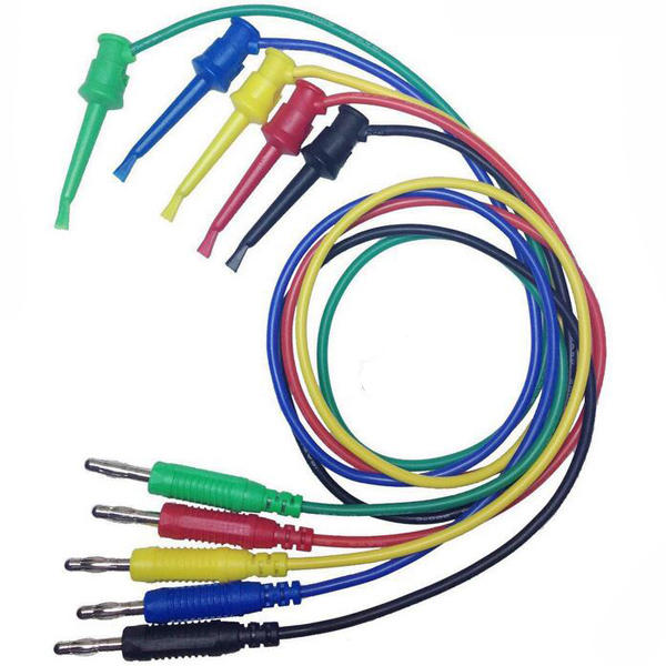 Daniu 5pcs 4mm banana plug to copper dual test hook clip cable lead wire 100cm