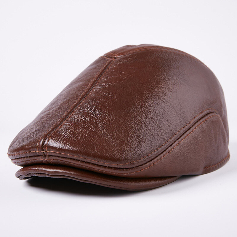 First Layer Cowhide Leather Hat Men's Fashion Beret Hats Beret Caps