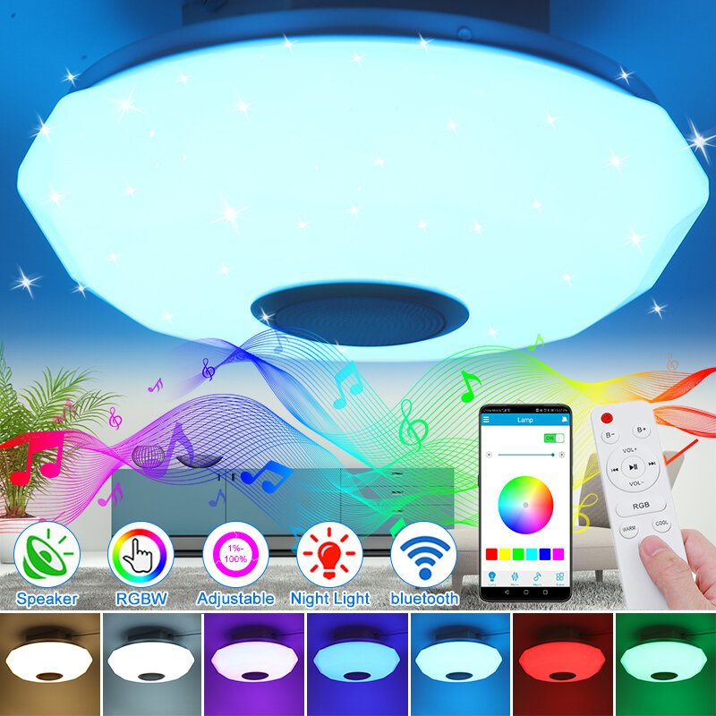 220V LED RGB Ceiling Light 3000-6500K Dimmable Acrylic Music Lamp bluetooth Remote Control