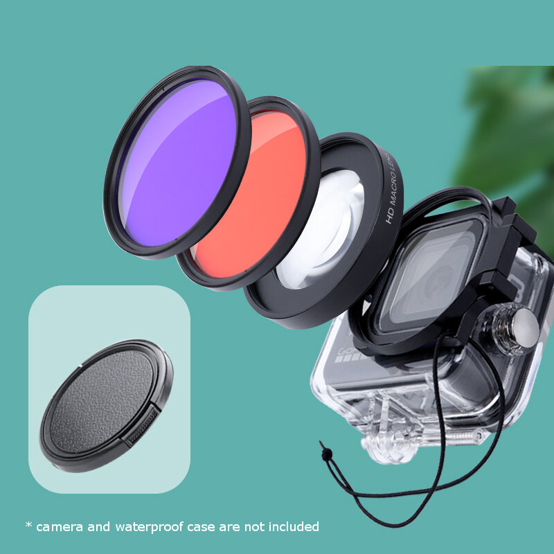 JUNESTAR voor GoPro 9/8 Cameralensaccessoires 58 mm lensringadapter + duikfiltercombinatie