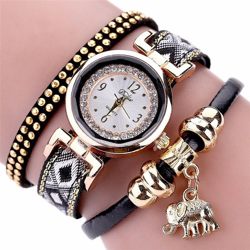 Fashion Casual Rivet Diamond Elephant hanger dames quartz horloge