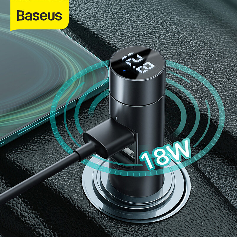 Baseus Car 3.1A PPS Quick Charge Dual USB Charger bluetooth V5.0 FM Transmitter Adapter Modulator Wi