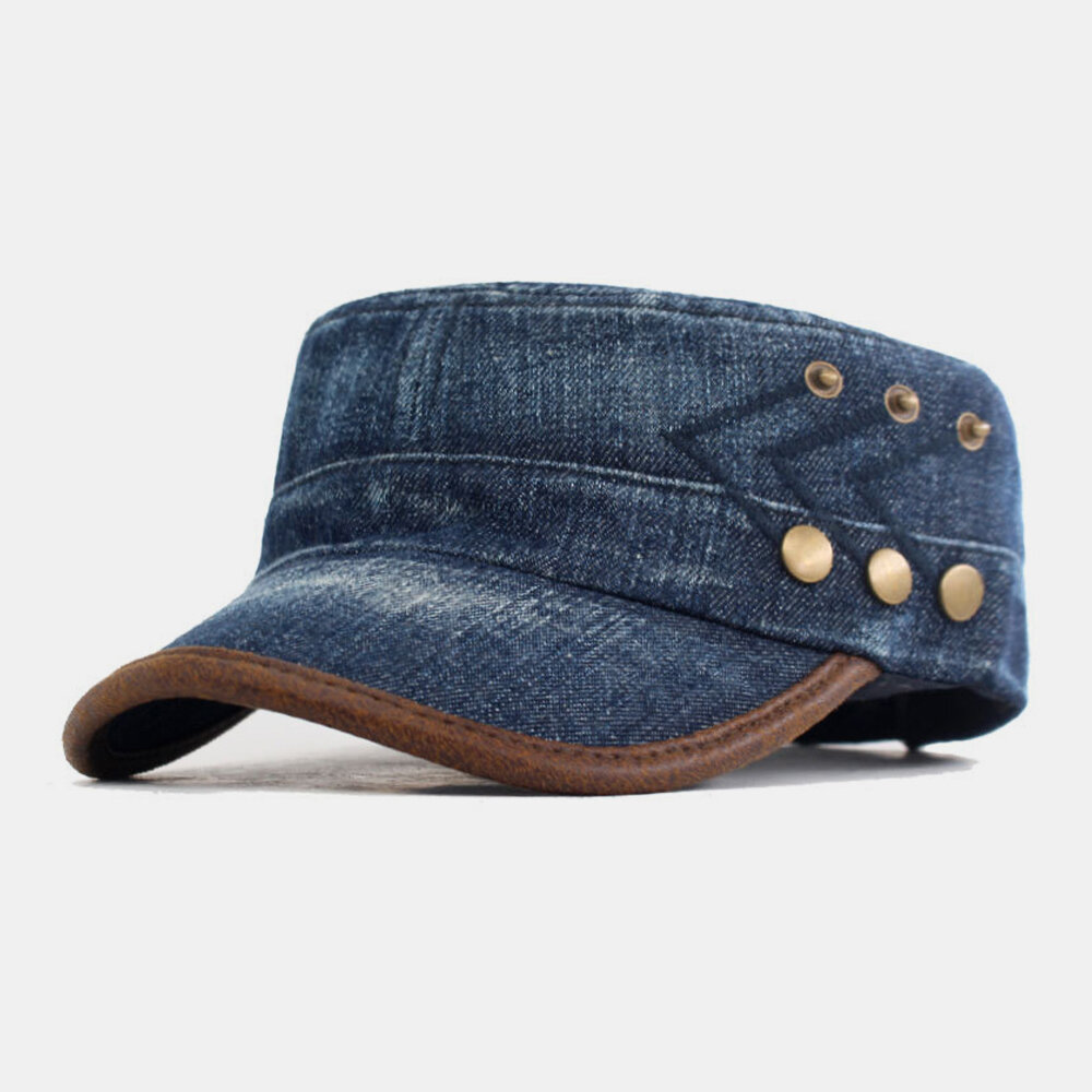 

Men Cotton Make-Old Rivet Outdoor Sunshade Wide Brim Flat Hat Peaked Cap Baseball Caps Military Hat