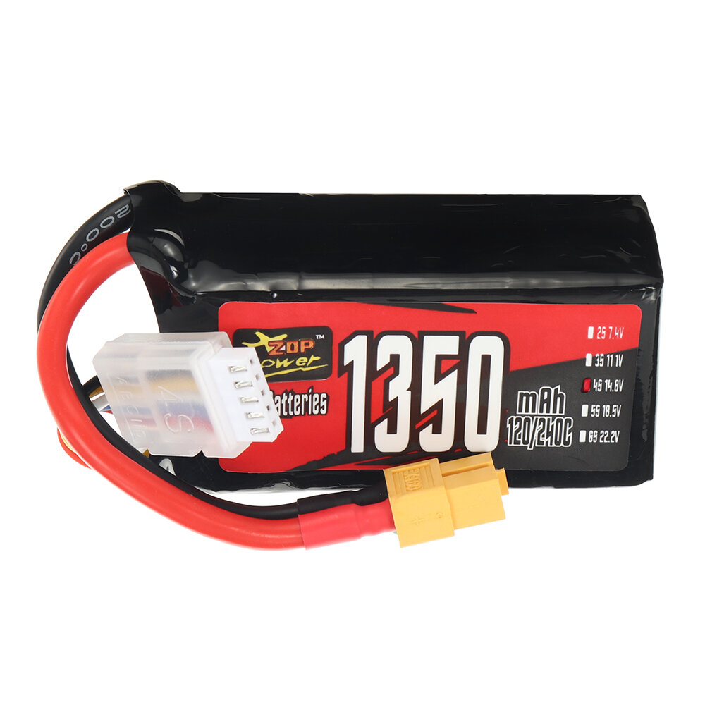 ZOP Power 14.8V 1350mAh 120/240C 4S 19.98Wh LiPo Battery XT60 Plug for RC Drone Helicopter Quadcopter Airplane