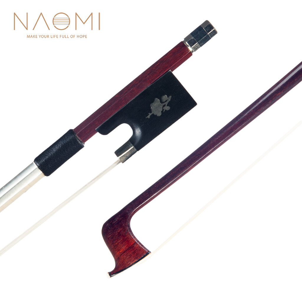 NAOMI 4/4 Violin Bow Brazilwood Bow Octagonal Stick Sheepskin Grip White Horsehair Ebony Frog