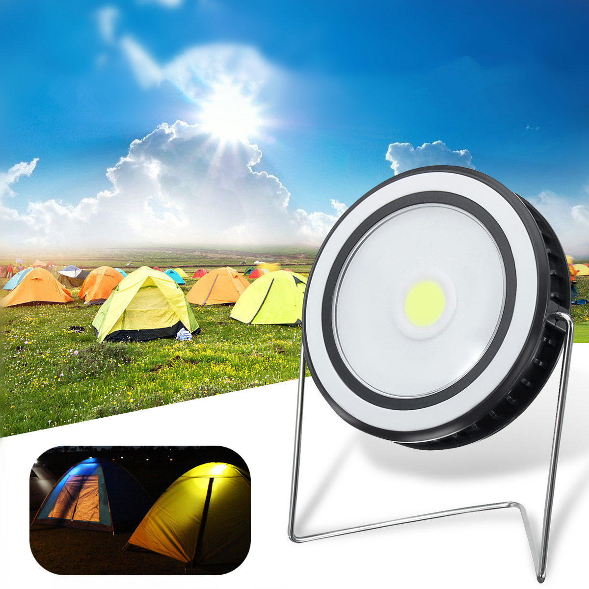 150LM COB LED Solar Panel Power Light Outdoor Waterproof Emergency Spotlight Lamp for Camping Hiking