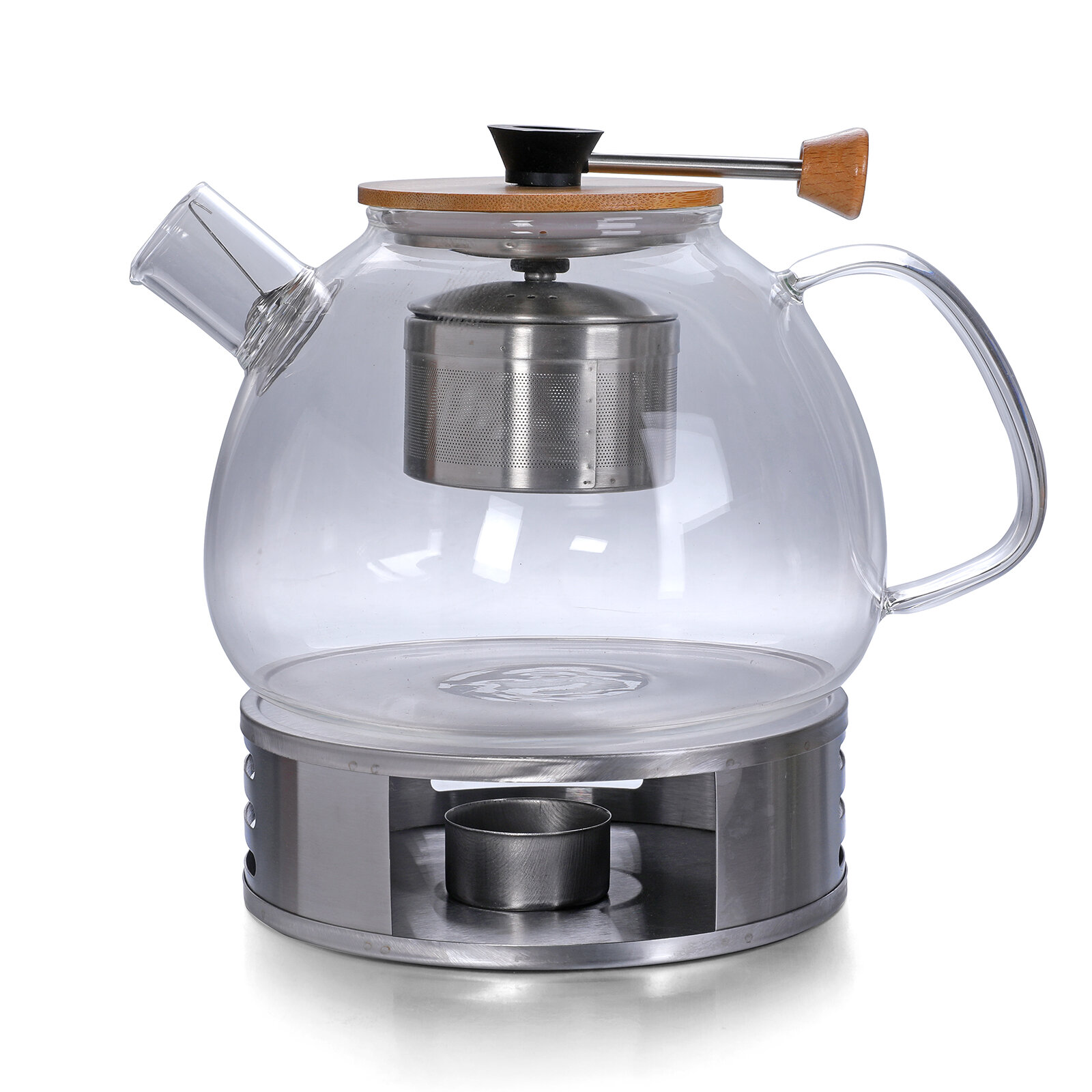 1600ml Glass Teapot Heat Resistant with 304 Stainless Steel Tea Base Filter Infuser Insulating Base