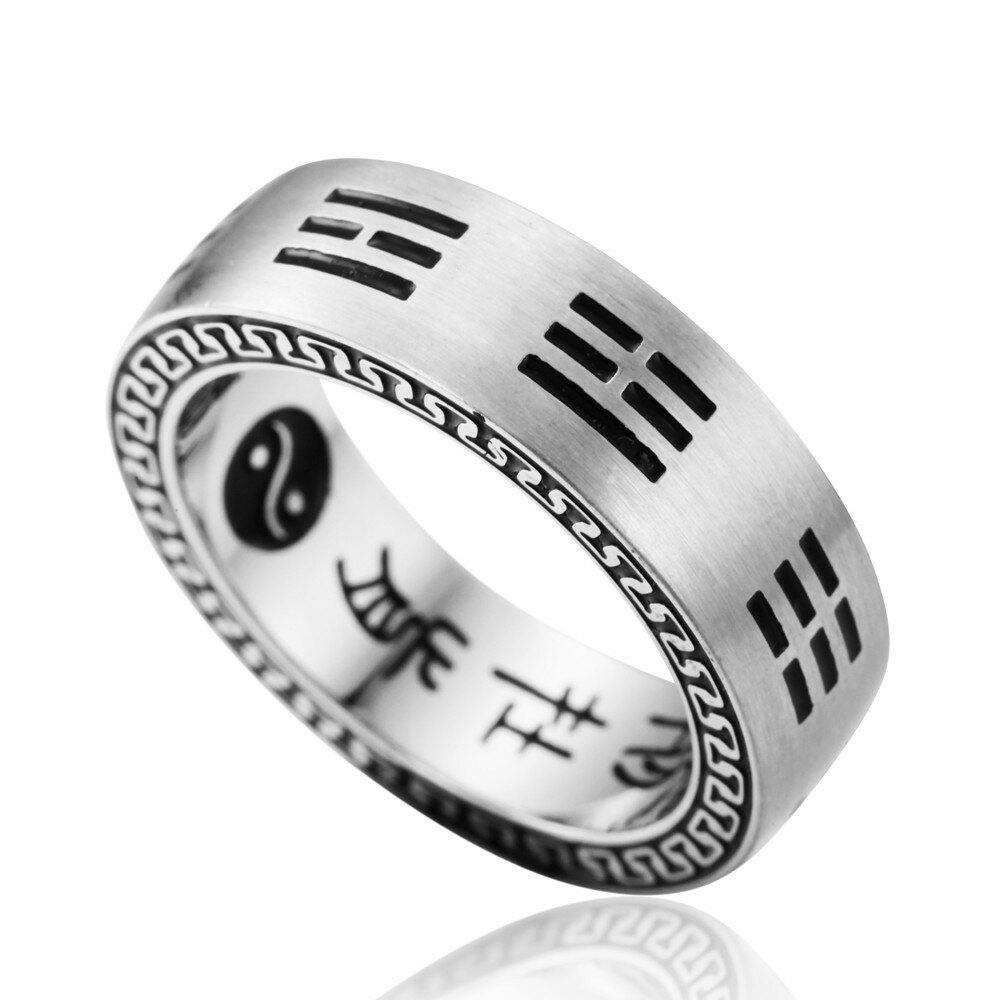 Titanium staal Negen woorden Mantra ringen Chinese roddel Yin Yang vingerring voor mannen