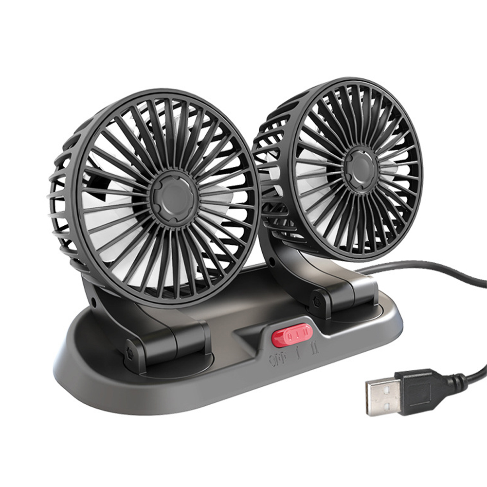 5V USB Dual-Head Car Fan Cooling Fans 360° Adjustable 2 Speed Mini Size Five-blade Strong Wind with Parking Number Plate