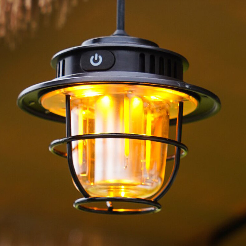 Lanterna de acampamento retrô LED multifuncional externa com alça de gancho portátil para barraca de camping