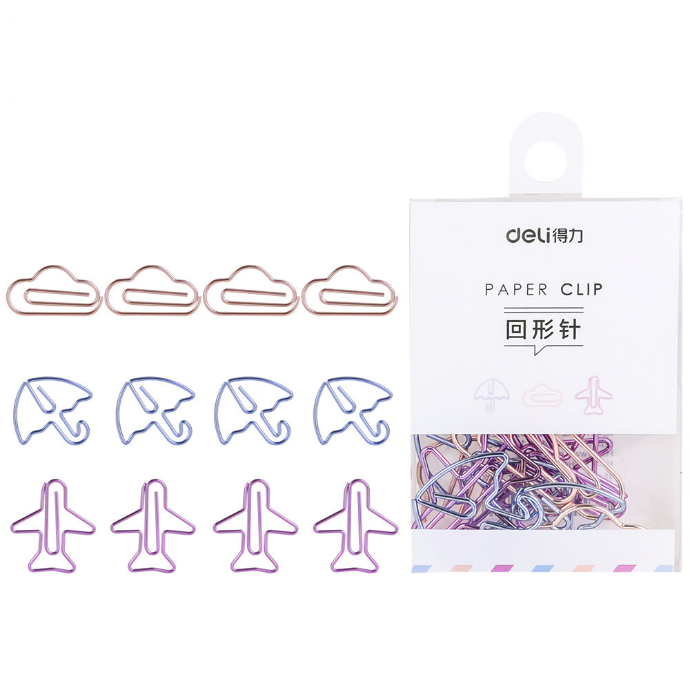 

Deli 0055 12PCS Paper Clips Special Shape Notes Smooth Paper Clips DIY Bookmark Stationery Student Metal Binder Clips No