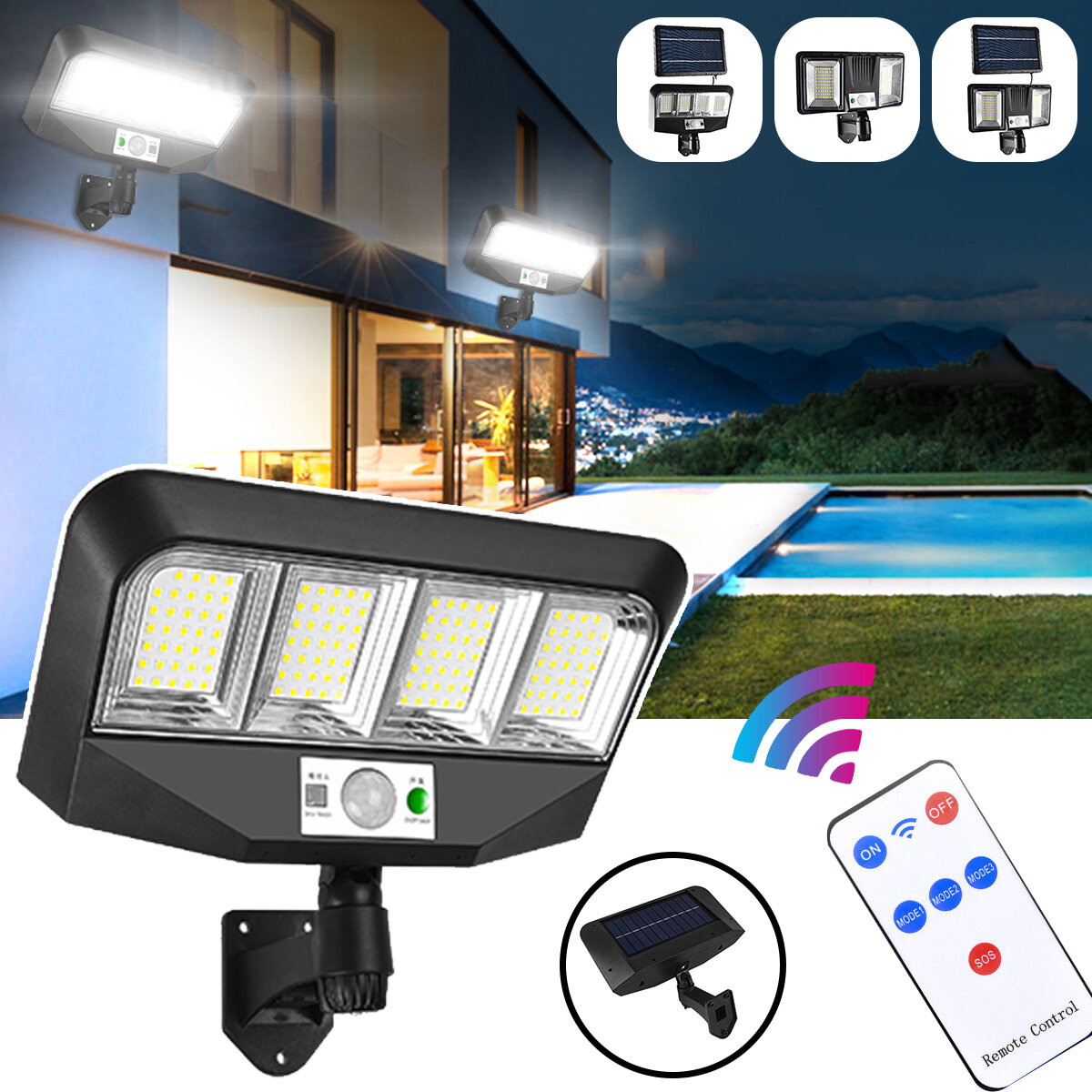 Solar Lights Split Induction Lights with Remote Control LED Wall Lights Super Bright Outdoor Camping