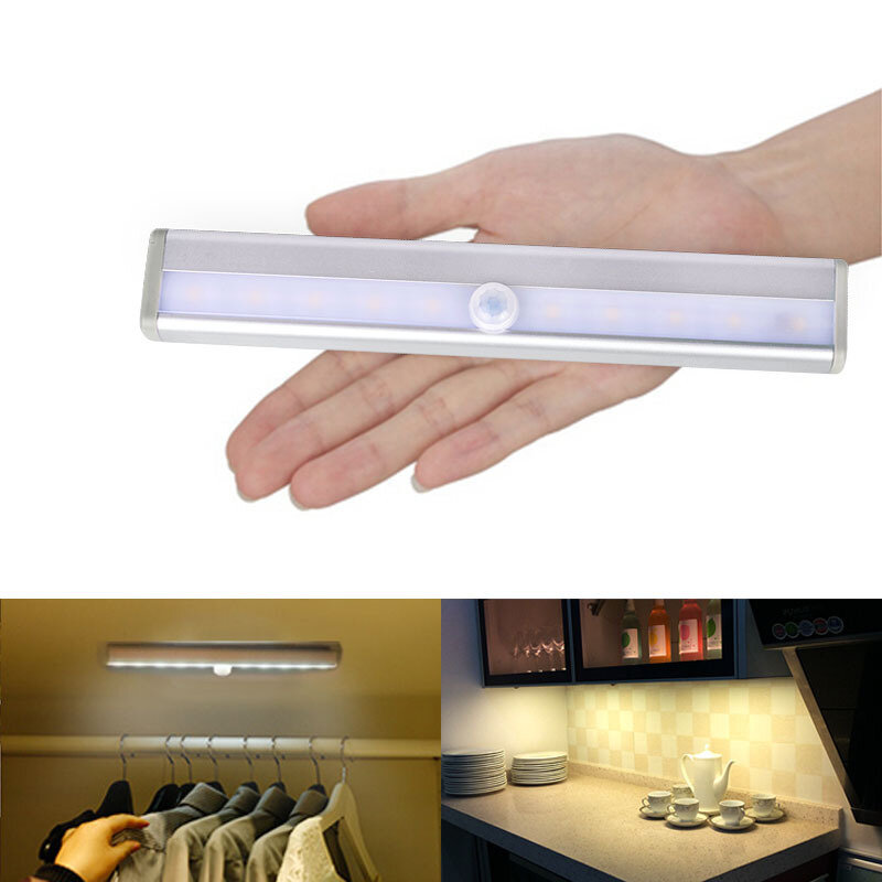 

6/10 светодиодов PIR LED Motion Датчик Light Шкаф Шкаф Кровать Лампа Светодиодный ночник под шкафом для шкафа Лестница К