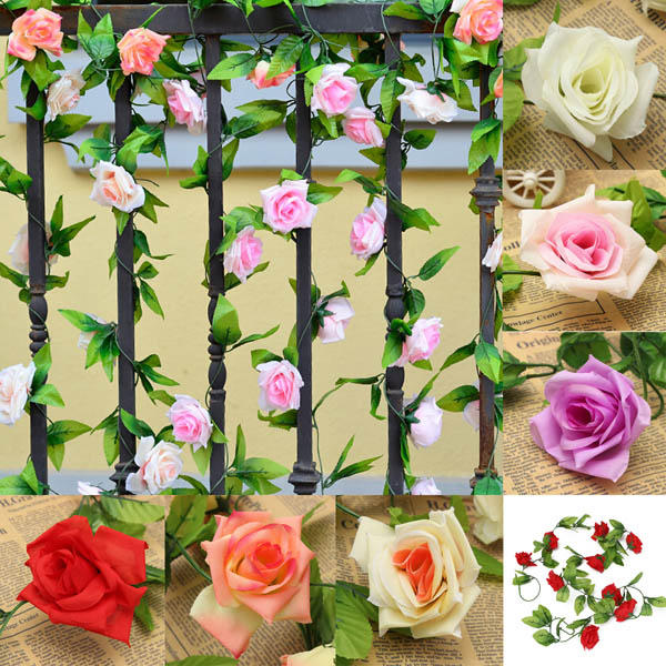 2.4 m Kunststof Rose bloem groene bladeren Garland Home Garden Wedding Party Decorations