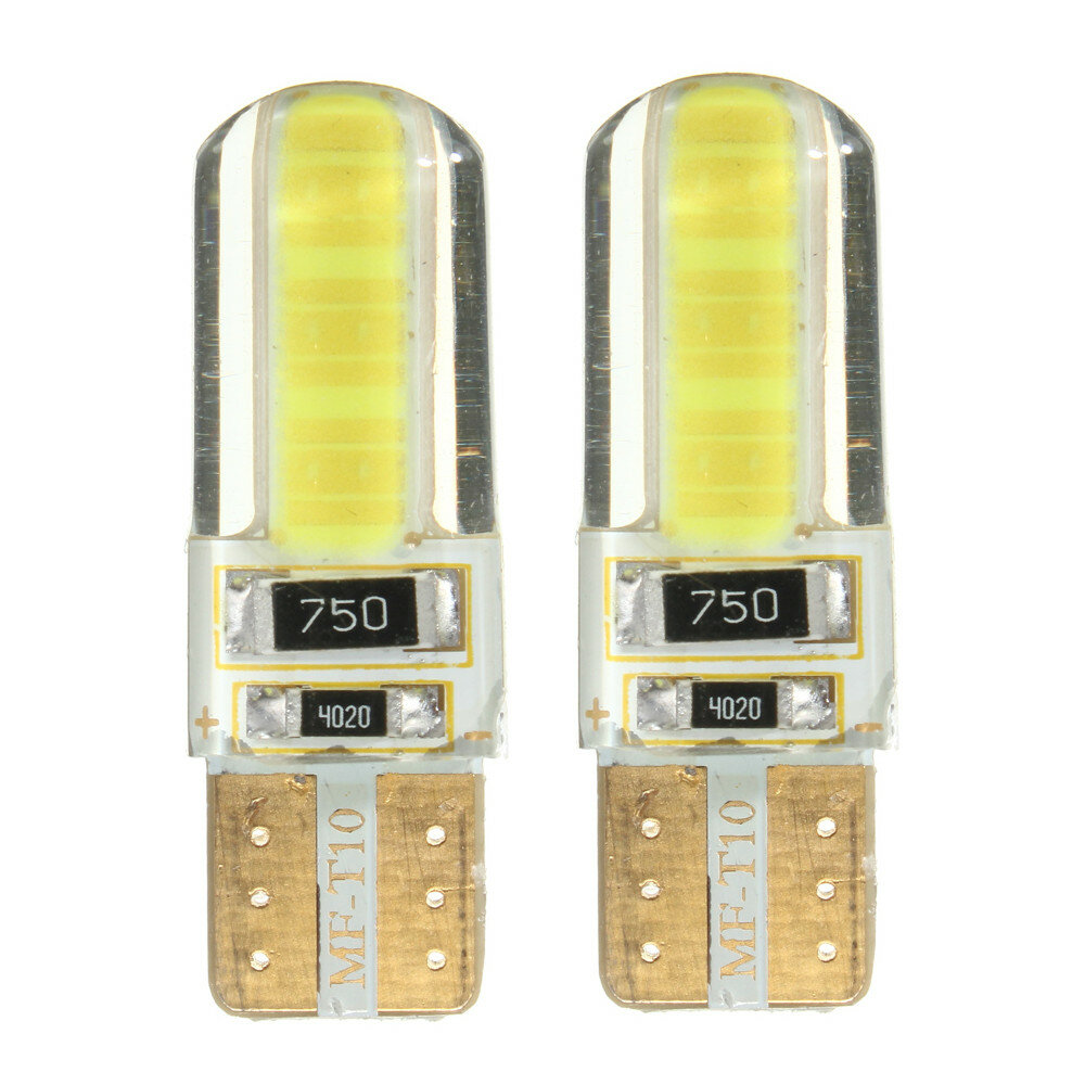 T10 W5W COB LED Car Side Wedge Marker Lights Canbus Error Free License Bulb Soft Gel 2W White 2Pcs