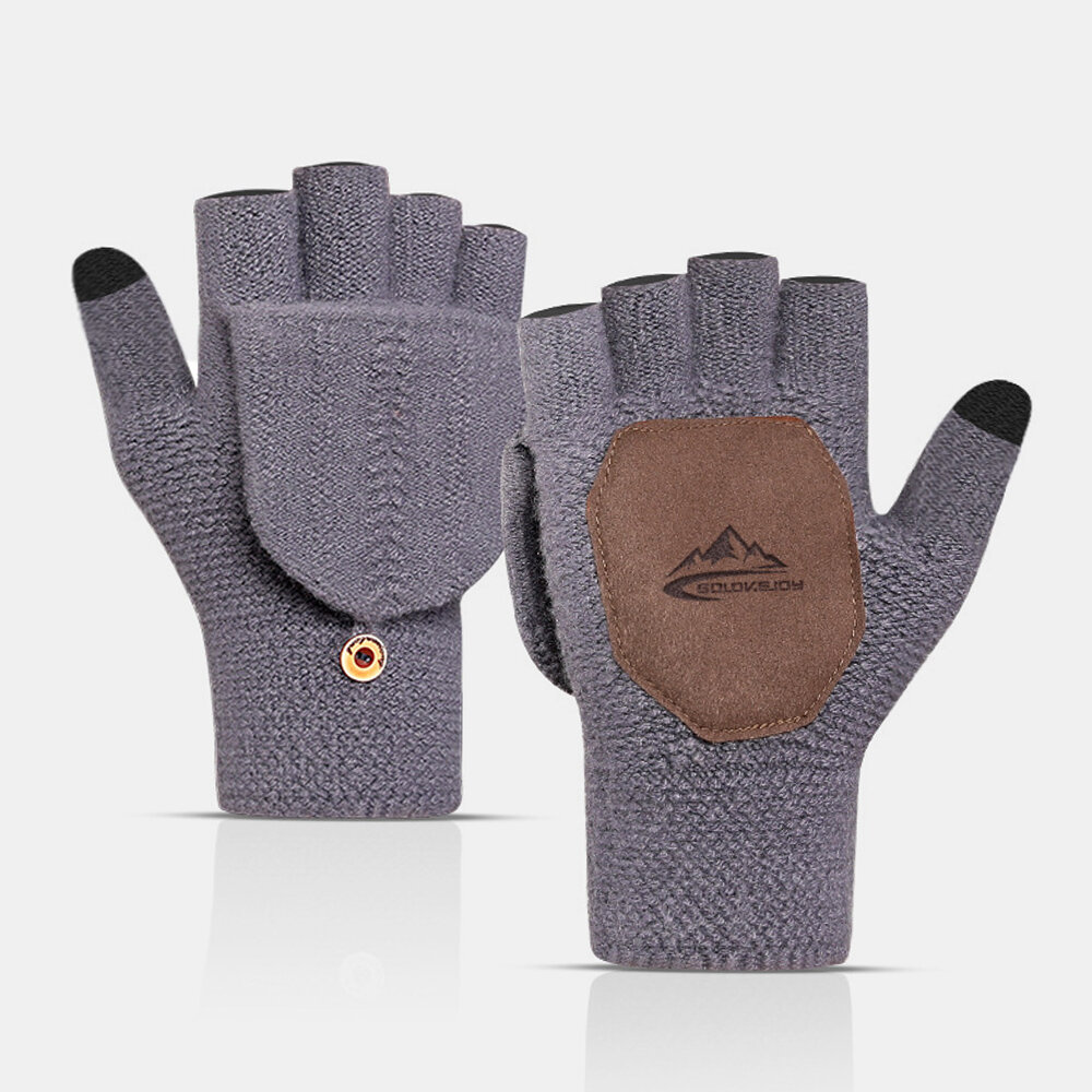 Unisex Knitted Clamshell Half-finger Gloves Autumn Winter Antifreeze Warmth Thickening Plus Velvet Student Gloves