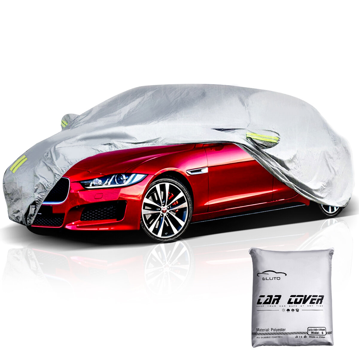 ELUTO Car Cover Outdoor Sedan Cover Waterproof Windproof All Weather Scratch Resistant Outdoor UV Protection with Adjust