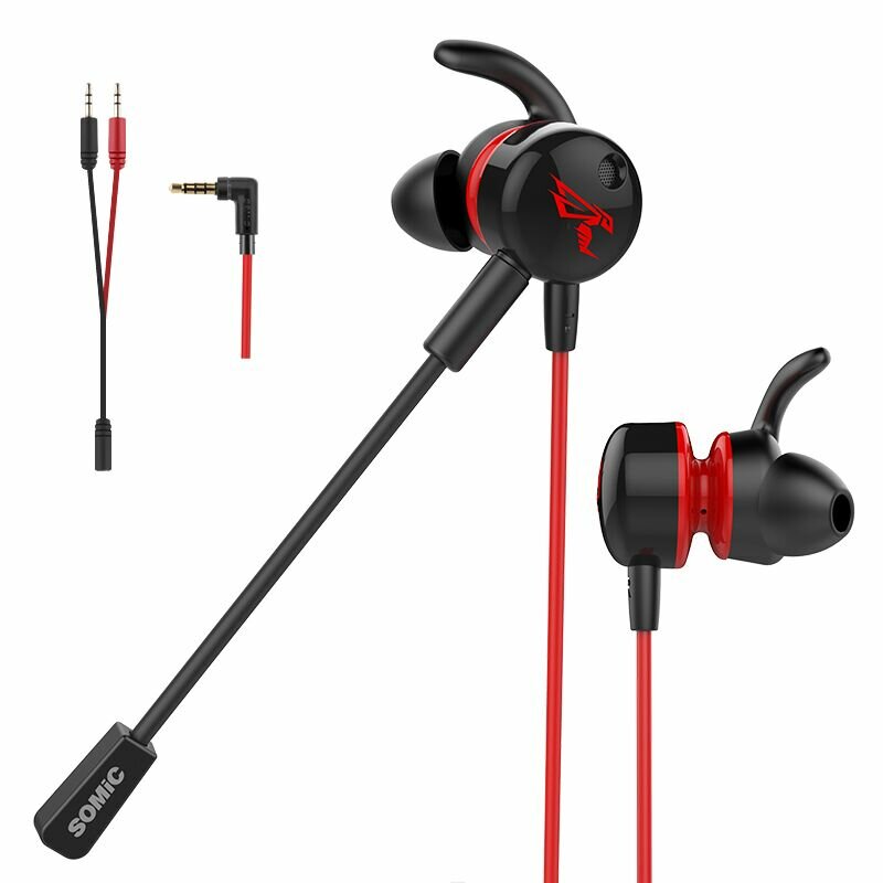OKCSC G618i Game Headphones Wired in-Ear Gaming Earphones with Dual Microphone & 80cm Conversion Cable Stereo Sound Game Earbus for PS4,PC,Computer,Mobile Phone