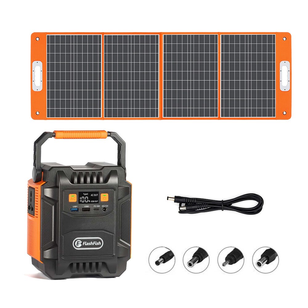 [EU Direct] Flashfish TSP 18V 100W Panel plegable Solar Kit de energía de emergencia con 48000mAh 172Wh 200W 220V Power Station + con salida DC / USB