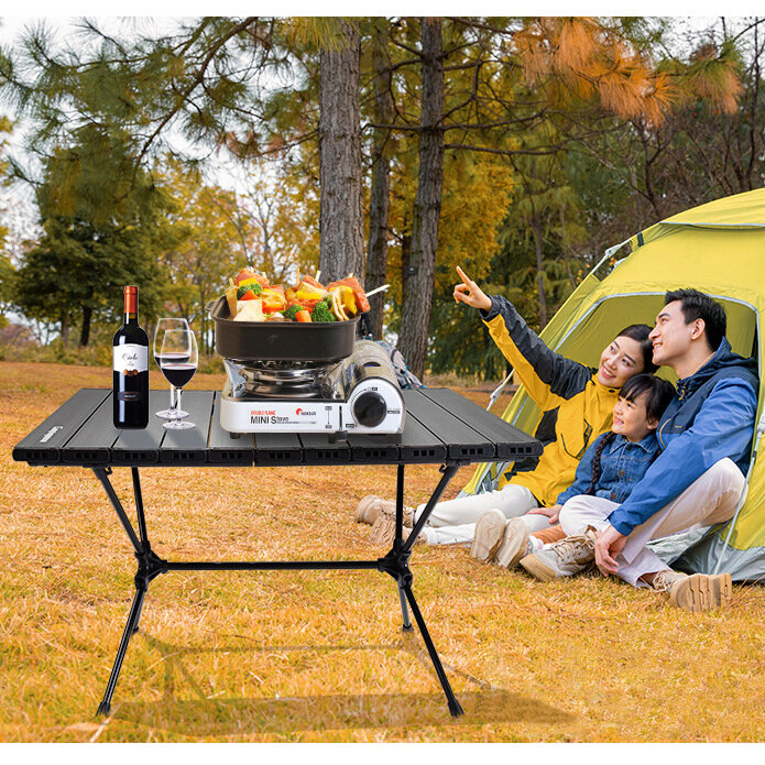 CAMPINGMOON T-520 Outdoor Camping picknicktafel Compact oprolbaar tafelblad Draagbare opvouwbare aluminium tafel