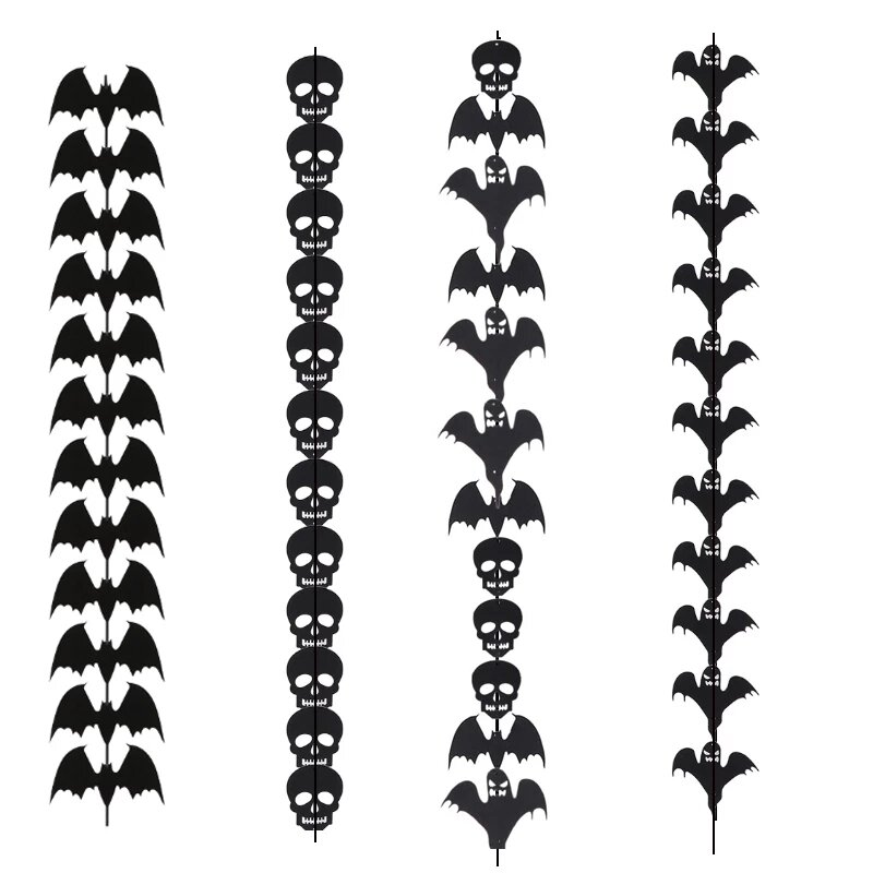 

Halloween Decoration Non-woven Bat Skull Ghost String Black Hanging Ornament Scary Horror Garland Decor