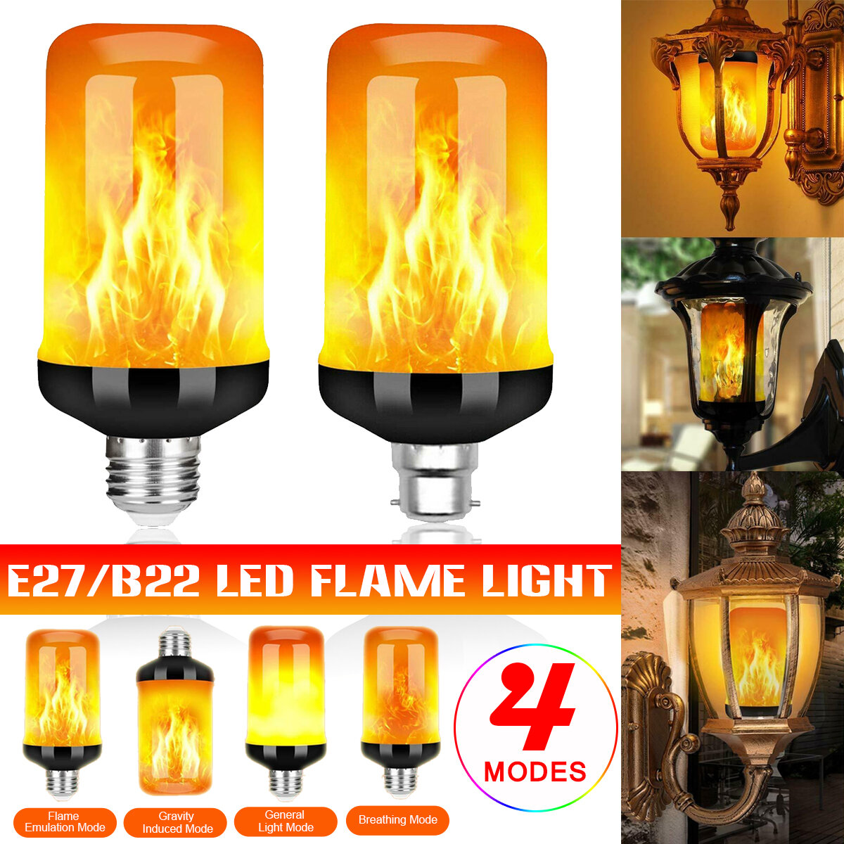 E27 B22 5W LED Bombilla de luz intermitente 4 modos Efecto de fuego ardiente Gravedad Sensor Lámpara AC85-265V