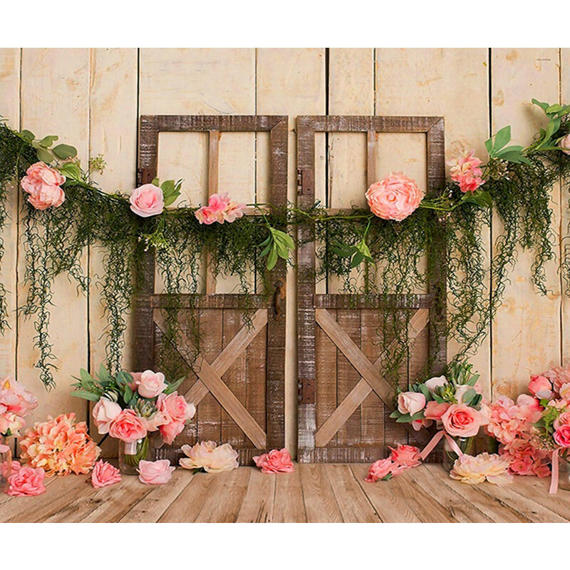 3x5ft 5x7ft flower wooden door vinyl photography backdrop studio photo background party decor