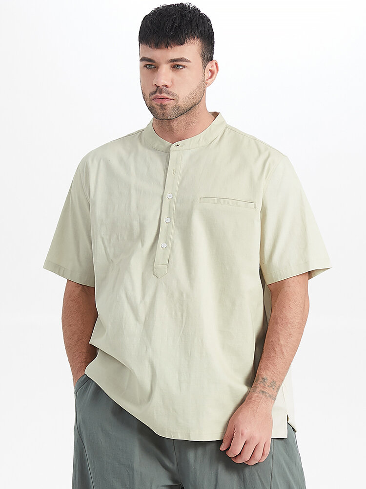 

Plus Size Mens Solid Color Short Sleeve Simple Henley Shirts