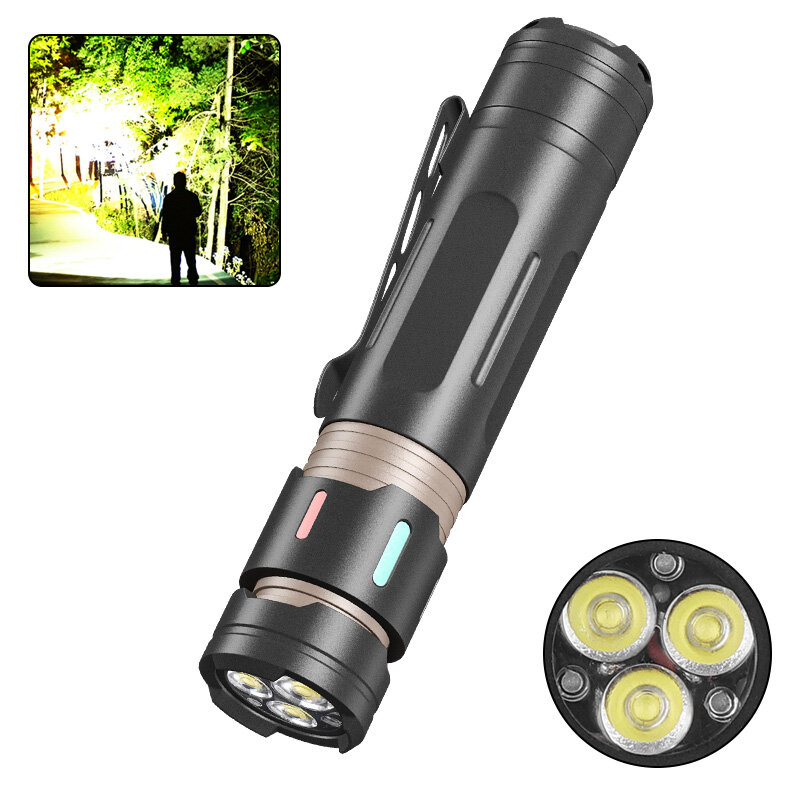 

3*XPG LED Multifunctional Waterproof Flashlight Type-C Charging Head Luminous Band Clip Outdoor Adventure Flashlight